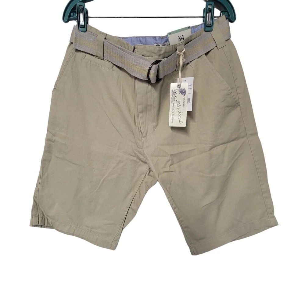 CARGO SHORTS Original Blu Rock Premium Clothing Men's Belted‎ Size 34 Khaki